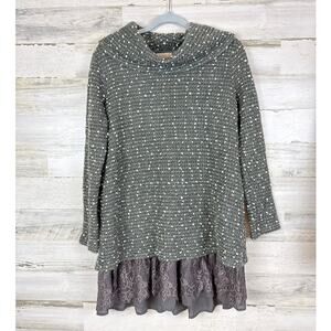 Altar’d State Women’s M Green Gray Lace Tunic Top Long Sleeve Mini Sweater Dress